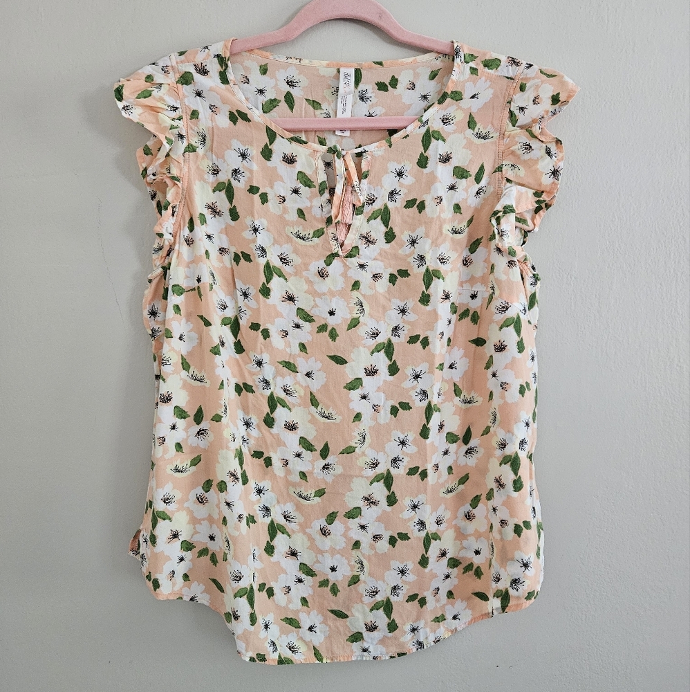 Gilligan & O'Malley Floral Peach Poppy Anemone Shirt Blouse Sleepwear Top XL